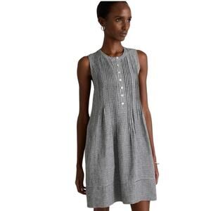 Quince Size XS 100% European Linen Sleeveless Swing Dress Mini Gingham Preppy
